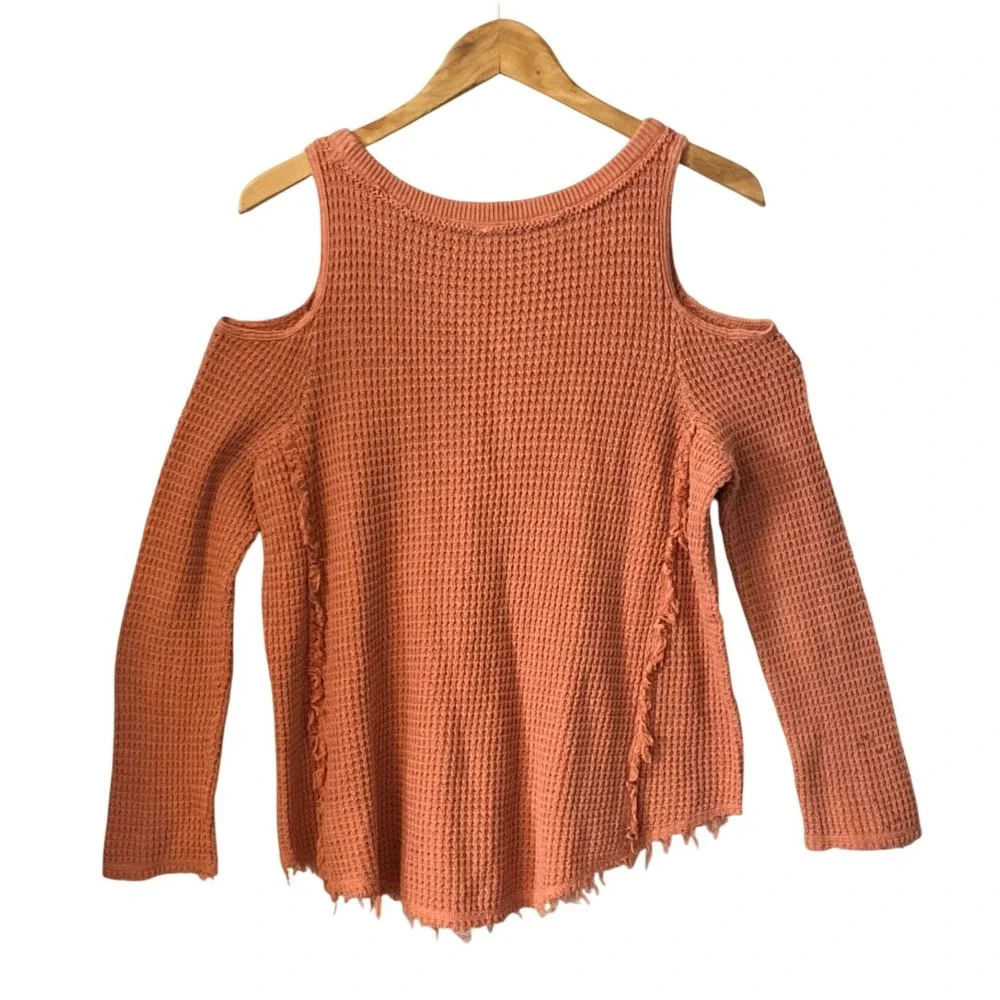 Free‎ People Women Sm Boho Cold Shoulder Fringe Cotton Knit Sweater Festival